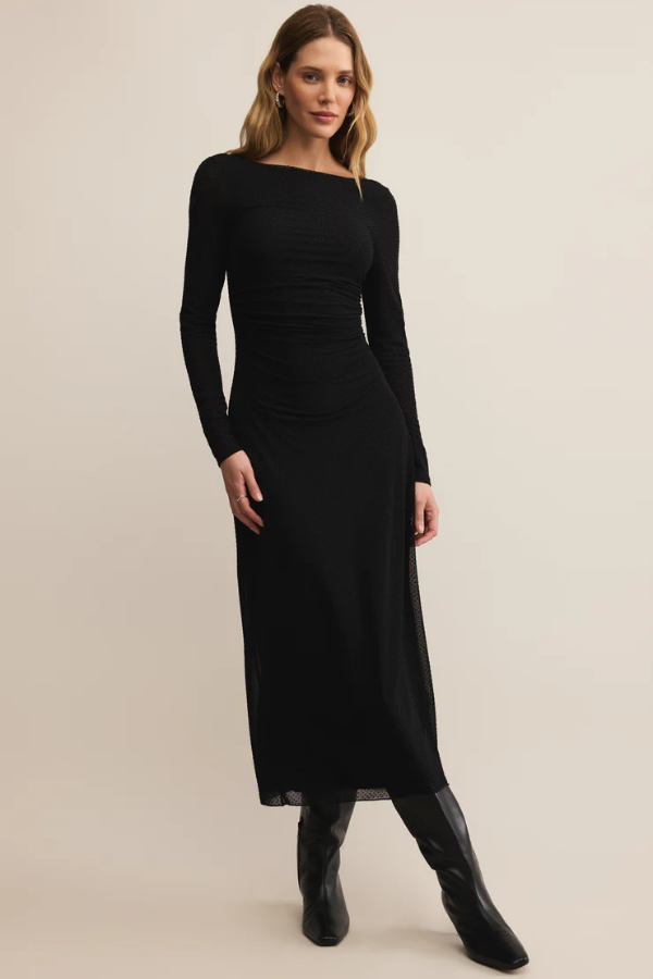 Z SUPPLY - SPELLBOUND MESH MIDI DRESS BLACK