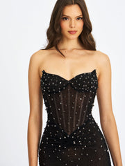 Fatima Black Crystal Sleeveless Corset Mermaid Maxi Dress