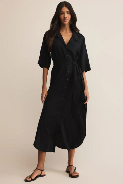 Z SUPPLY - BRISE LINEN MIDI DRESS BLACK