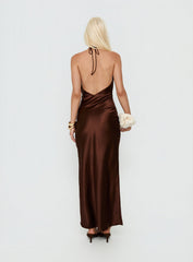 Yazmeina Halter Keyhole Maxi Dress Brown