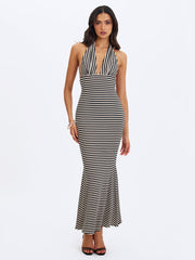 Hannah Almond & Black Lyocell Jersey Striped Mermaid Maxi Dress