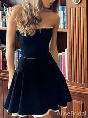 Elegant Black Strapless A-line Short Homecoming Dress, Graduation Dress, HD3181