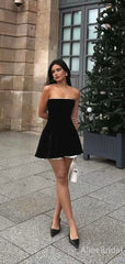 Elegant Black Strapless A-line Short Homecoming Dress, Graduation Dress, HD3181