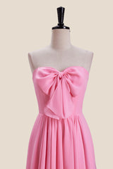 Strapless Pink Bow Front A-line Long Dress