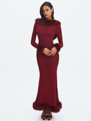 Melrose Burgundy Petite-Length Rhinestone Mesh Low Back Mermaid Gown