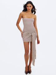 Tommie Ivory & Burgundy Lyocell Jersey Tie Strap Mini Dress