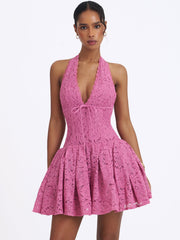 Karla Magenta Lace Drop Waist Halter Mini Dress