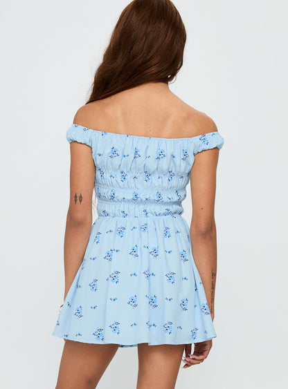 These Are The Days Shirred Mini Dress Blue Multi