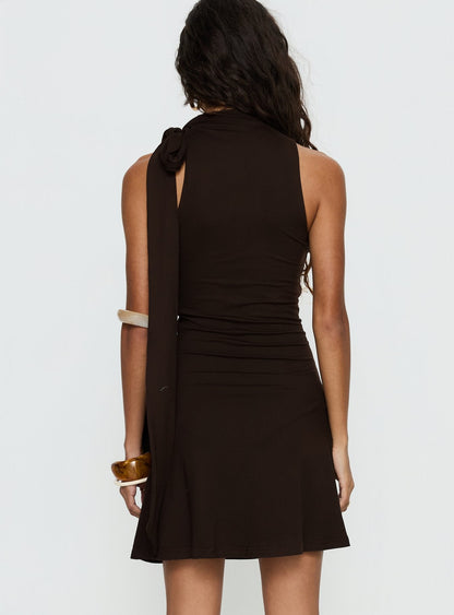 Rafaelia Ruched Scarf Mini Dress Chocolate