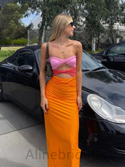 Colorful Strapless Sleeveless Side Slit Mermaid Long Prom Dress, PD3736