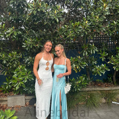 Simple Sky Blue Sweetheart Side Slit Sheath Long Prom Dress, PD3750