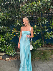 Simple Sky Blue Sweetheart Side Slit Sheath Long Prom Dress, PD3750