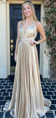 Elegant V-neck Spaghetti Strap A-line Long Prom Dress,Evening Dress,PD37738