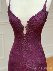 Elegant Purple Lace Beaded Backless Mermaid Prom Dress with Slit-Long Evening Dress, PD37744
