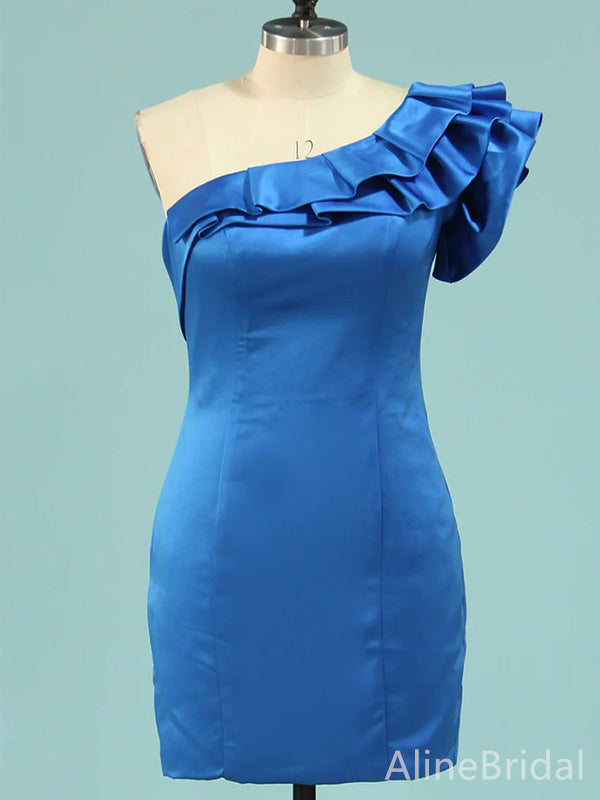 Elegant Blue One Shoulder A-line Short Mini Homecoming Dress, HD32657