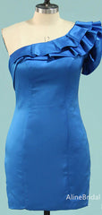 Elegant Blue One Shoulder A-line Short Mini Homecoming Dress, HD32657
