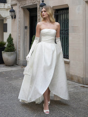 Tomika Ivory Jacquard Dipped Hem Wedding Gown