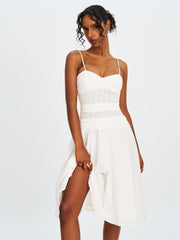 Maelis White Cotton Eyelet Drop Waist Midi Dress