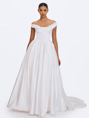 Unna White Satin Bardot Cowl Wedding Gown