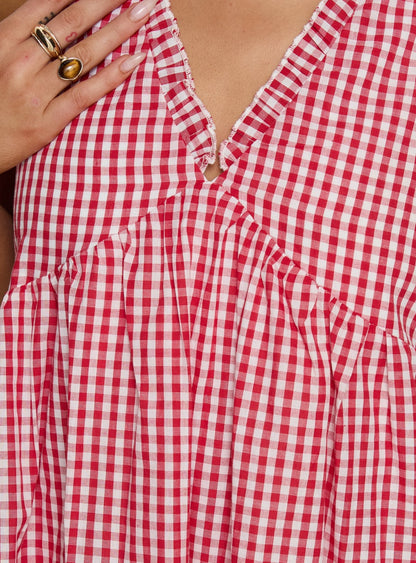 Akacia Babydoll Mini Dress Red Gingham