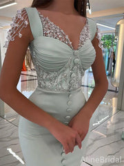 Elegant Mint Green Beaded Mermaid Prom Dress with Slit, PD37875
