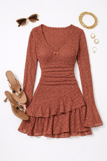 SWIRL EXCLUSIVE - SIENNA LACE RUFFLE MINI DRESS