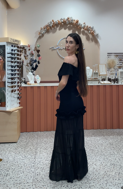 NIGHTCAP - CRINKLE POSITANO DRESS BLACK