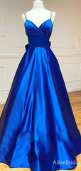 Elegant Royal Blue V-Neck Low Back A-Line Prom Dress, Evening Gown, PD37922