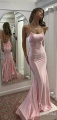 Sexy Pink Satin Mermaid Prom Dress with Lace-Up Back, Evening Dress, PD37923