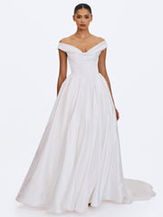 Unna White Satin Bardot Cowl Wedding Gown