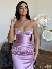 Sexy Purple Beaded Strapless Mermaid Long Prom Dress with Slit, Evening Dress, PD37957
