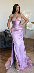 Sexy Purple Beaded Strapless Mermaid Long Prom Dress with Slit, Evening Dress, PD37957