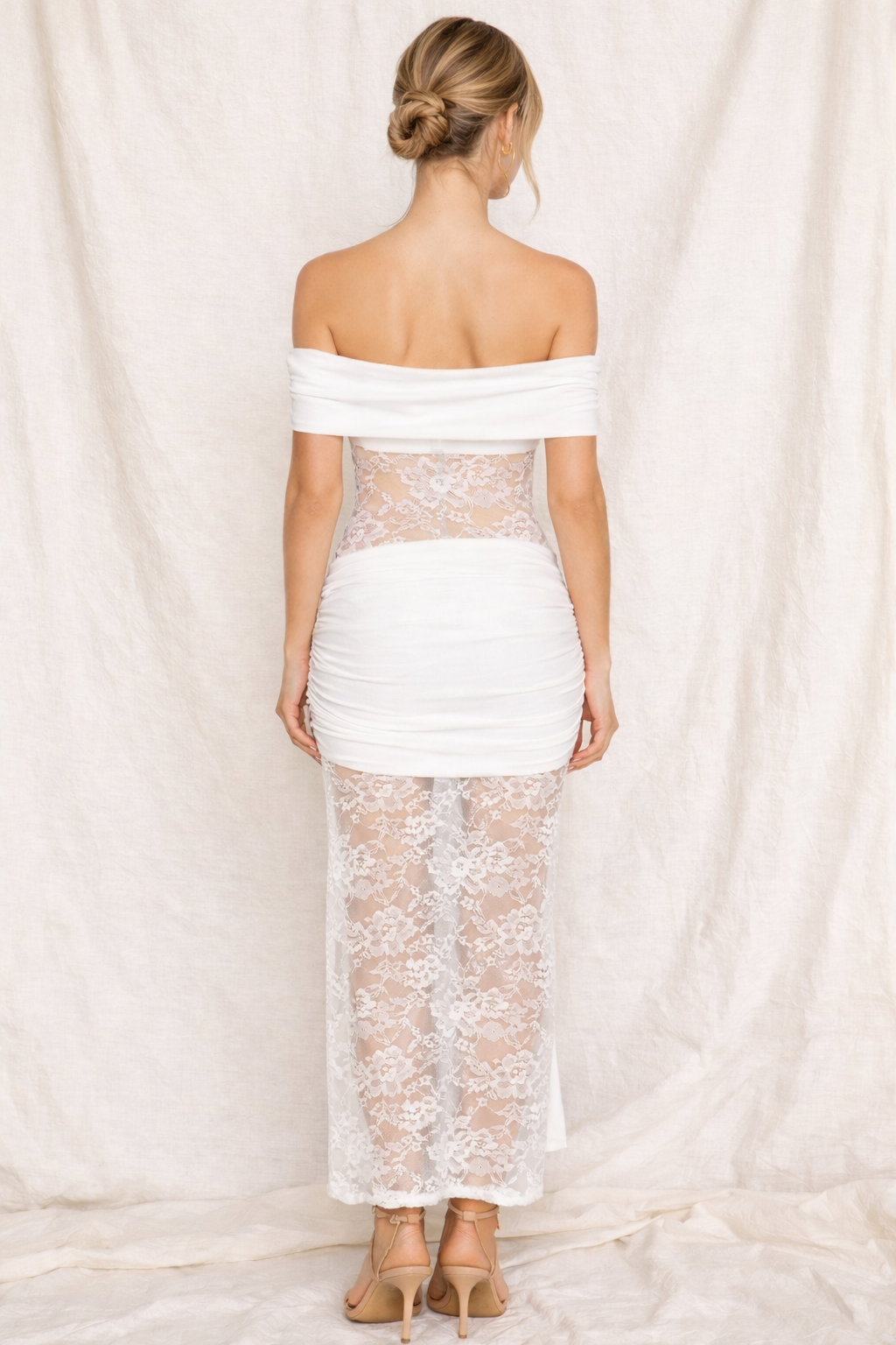 SWIRL EXCLUSIVE - SANTORINI LACE OFF SHOULDER MAXI DRESS