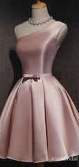 Elegant One Shoulder Pink A-line Short Homecoming Dress, HD32736