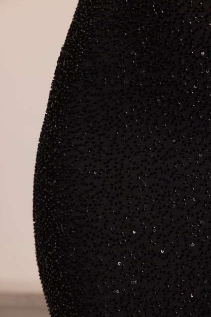 Embellished Cowl Neck Maxi Dress in Black