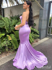 Elegant Purple Satin Sweatheart Mermaid Long Prom Dress,PD37964