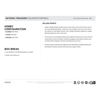 2024 Panini National Treasures Collegiate Football Hobby Box