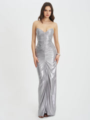 Sable Ruched Silver Glitter Mermaid Gown