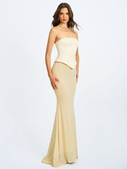 Adelina Butter Yellow Peplum Mermaid Gown with Lace-up Back