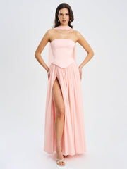 Qianna Baby Pink Peplum Drop Waist Chiffon Gown