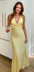Sexy Pink V-neck Halter Criss Cross Back Long Prom Dress with Bow, Evening Dress,PD382053