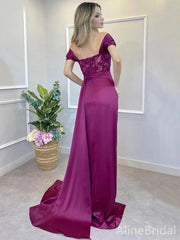 Elegant Purple Lace Off Shoulder High Slit Mermaid Prom Dress, Evening Dress,PD37967