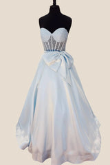 Strapless Purple Beaded Long Dress with Bow