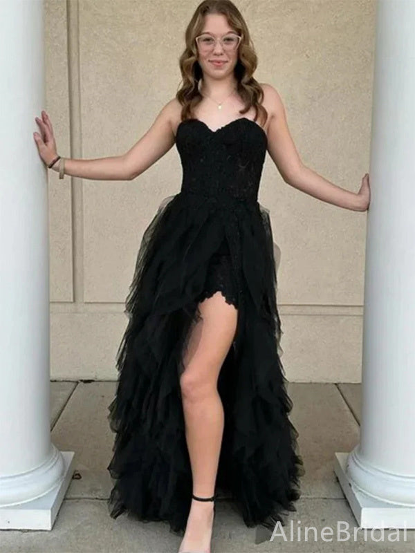 Gorgeous Black Strapless A-line High Low Tulle Prom Dress, Evening Dress, PD38014