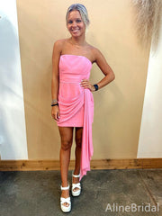 Simple Strapless Pink Short Homecoming Dress with Side Drape, HD32778
