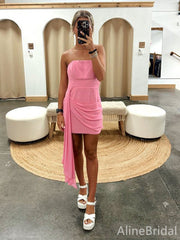 Simple Strapless Pink Short Homecoming Dress with Side Drape, HD32778