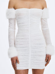 Lani White Lace Off-Shoulder Ruched Mini Dress