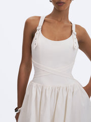 Francine White Cotton Denim Crossover Strap Mini Dress