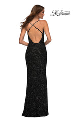 La Femme Long Cowl V-Neck Embellished Prom Dress