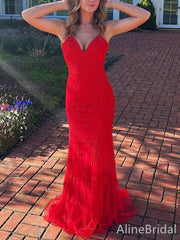 Sexy Red V-neck Strapless Mermaid Long Prom Dress, PD38017